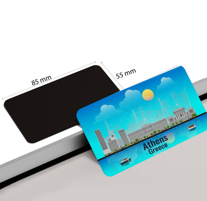 dhcrafts Rectangular Rubber Fridge Magnet / Magnetic Card Blue Greece Athens Design Pack of 1 (8.6cm x 5.4cm)